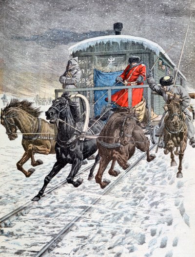 Sotilasvaunujen kulku Baikal-järvellä, Siperia, Venäjä, 1900-luku tekijältä Unbekannt
