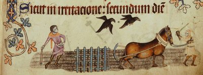 Talonpojat kyntämässä Luttrell-psalterista, n. 1330 tekijältä Unbekannt