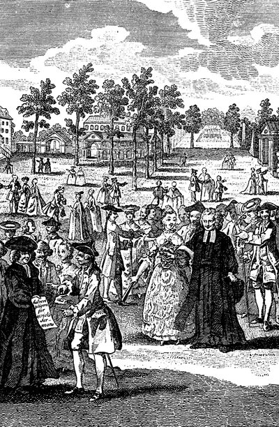 Ihmisiä komean kodin puutarhoissa, 1700-luku tekijältä Unbekannt