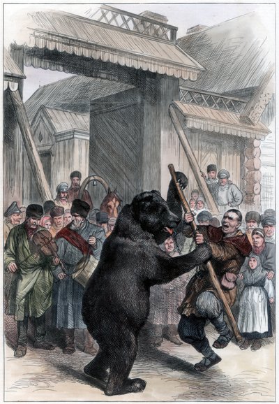 Esiintyvä karhu venäläisessä kylässä, 1877 tekijältä Unbekannt