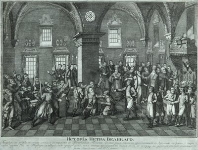 Pietari I Vanhauskoisten kapinassa Pukujen palatsissa, 1700-luvun loppu. tekijältä Unbekannt