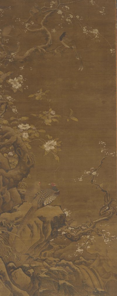 Fasaanit ja lumen peittämät luumunkukat, Ming- tai Qing-dynastia, 1400-1700-luku. tekijältä Unbekannt