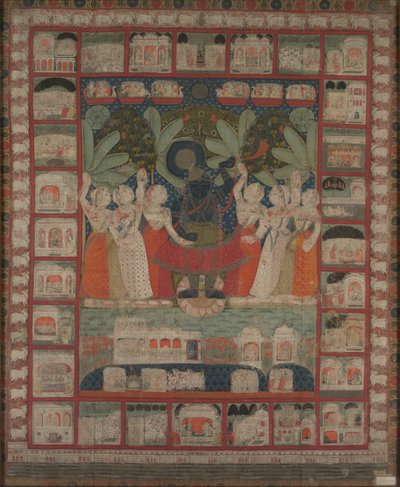 Pichvai-seinäverhoilu, jossa Shri Nathajin palvonta, 1825-1850. tekijältä Unbekannt