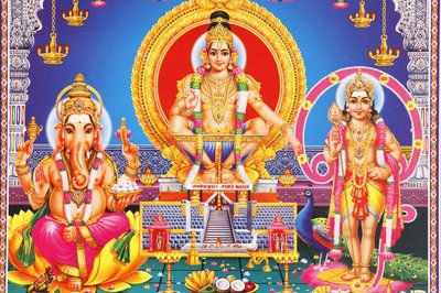 Kuva hindujumalista Ganeshasta, Ayyappasta ja Subramanya Intiasta tekijältä Unbekannt