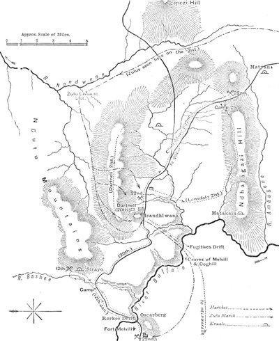 Suunnitelma maaliskuista lähellä Isandhlwanaa 12. ja 22. tammikuuta 1879, c1880 tekijältä Unbekannt