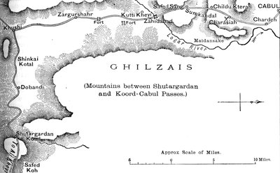 Suunnitelma tiestä Shutargardanin solalta Cabuliin, n. 1880 tekijältä Unbekannt