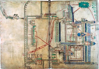 Suunnitelma vesihuoltojärjestelmästä Canterburyn katedraaliin, c1150 tekijältä Unbekannt