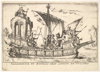 Levy 10: Agamemnon ja Menelaus istuvat veneessä muiden hahmojen kanssa, mukaan lukien V..., 1664. tekijältä Unbekannt