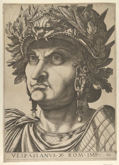 Levy 10: Vespasianus hieman vasemmalle käännettynä, teoksesta "Kaksitoista keisaria...", 1610-40. tekijältä Unbekannt