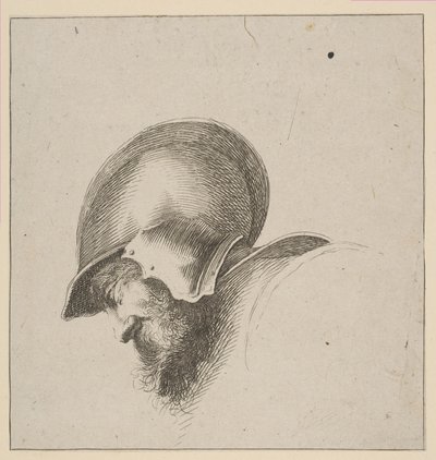 Levy 10: Sotilaan pää, Piirustuksen perusteet I principii del disegno, vuoden 1641 jälkeen. tekijältä Unbekannt