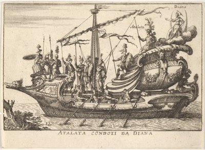 Levy 12: Atalanta, jota johtaa Diana Atalanta condotti da Diana, mukana soturikarhu..., 1664. tekijältä Unbekannt