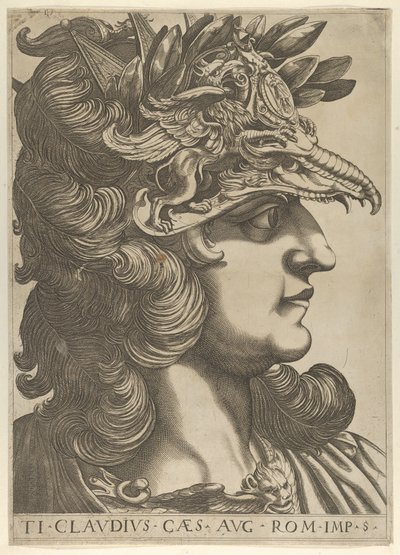 Levy 5: Tiberius Claudius profiilissa oikealla, teoksesta "Kaksitoista keisaria", 1610-40. tekijältä Unbekannt
