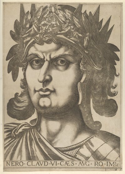 Levy 6: Nero päänsä hieman oikealle käännettynä, teoksesta "The Twelve Caesars", 1610-40. tekijältä Unbekannt