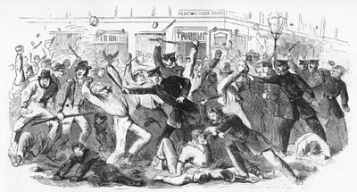 Poliisi syyttää mellakoijia Tribune-toimistossa, 1860-luku tekijältä Unbekannt
