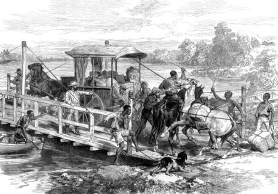 Ponttoni Vaal-joen yli, Klipdrift, Etelä-Afrikan timanttikentät, 1874 tekijältä Unbekannt