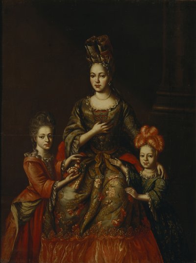 Muotokuva Anastasiya Yakovlevna Naryshkinasta lasten kanssa Alexandra Kirillovna ja Tatyana Kirillovna, 1700-luvun alku. tekijältä Unbekannt