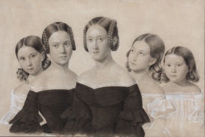 Muotokuva sisaruksista Jelisaveta, Maria, Praskovya, Alexandra ja Anna Dyakov, 1830-luvun loppu tekijältä Unbekannt