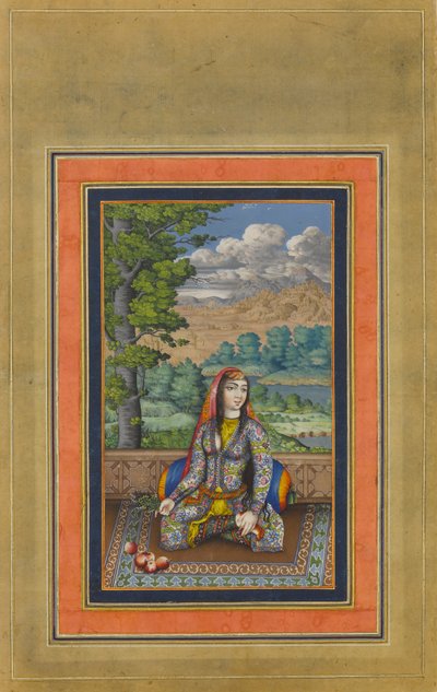 Persialaisen naisen muotokuva, Folio Davis-albumista, n. 1736-37. tekijältä Unbekannt