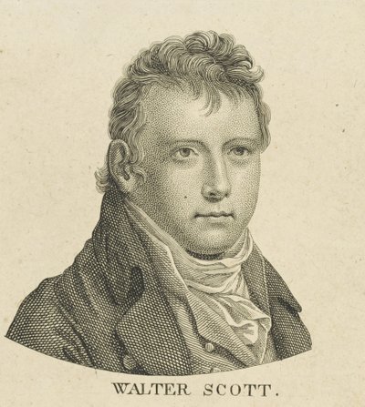 Historiallisen kirjailijan ja runoilijan Sir Walter Scottin muotokuva 1771-1832, n. 1800. tekijältä Unbekannt