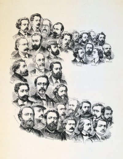 Juliste, jossa on muotokuvia kommunaareista, Pariisin kommuunista, 1871. tekijältä Unbekannt
