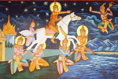 Preah Prom Rathin luostari Siddhartha Gautama vaelsi palatsissa yksin. Ylellisyys, joka oli ennen miellyttänyt häntä, näytti nyt groteskilta, Siem Reap, Kambodža tekijältä Unbekannt
