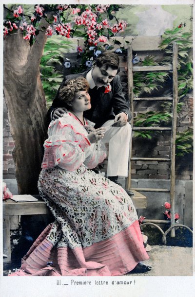 Premiere Love Letter, vintage ranskalainen postikortti, c1900 tekijältä Unbekannt