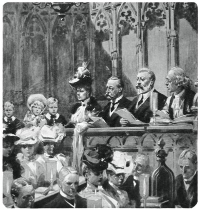 Prinssi Albert luostarissa kiitospäiväpalvelussa vanhemmilleen turvallisesta paluusta Intiasta, 1906 1937 tekijältä Unbekannt