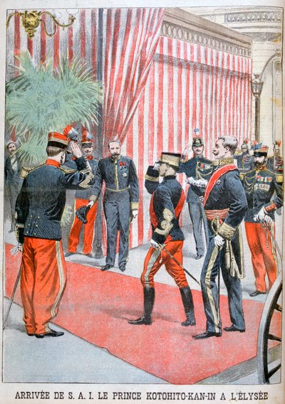 Prinssi Kotohito Kan saapumassa Élysée-palatsiin Pariisissa, 1900 tekijältä Unbekannt