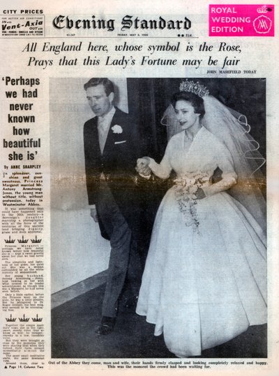 Prinsessa Margaret meni naimisiin Antony Armstrong-Jonesin kanssa 6. toukokuuta 1960 tekijältä Unbekannt
