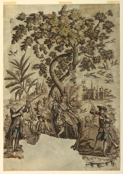 Printti, lintujen metsästys, 1730–50 tekijältä Unbekannt
