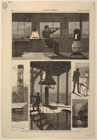 Print, Vartiotorni, Kevään ja Varick-kadun kulma, New York, 28. helmikuuta 1874 tekijältä Unbekannt