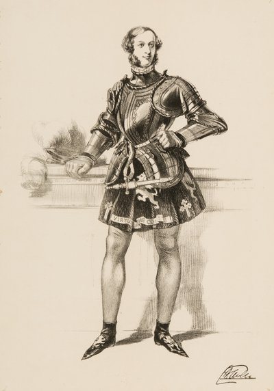 Printti William 2nd Earl of Cravenista puvussa Eglinton Tournamentissa 1839. tekijältä Unbekannt