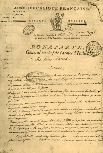 Napoleonin julistus aseveljilleen, 20. toukokuuta 1796, 1921. tekijältä Unbekannt