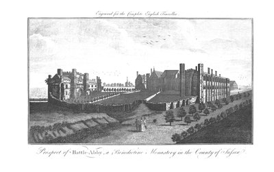 Prospect of Battle-Abby, benediktiiniläisluostari Sussexin piirikunnassa, 1771 tekijältä Unbekannt