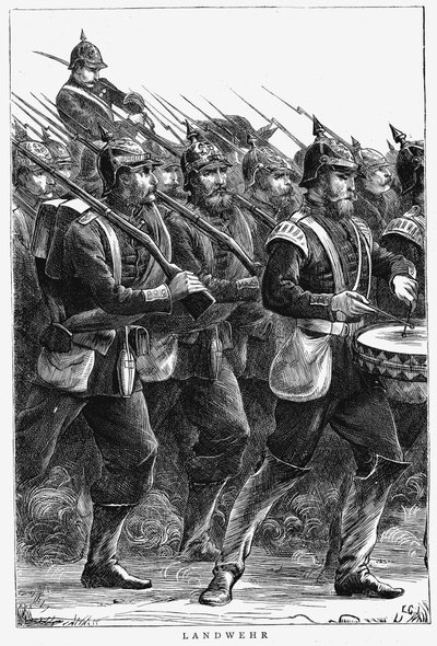 Preussilaiset sotilaat marssissa, Ranskan ja Preussin sota, syyskuu 1870 tekijältä Unbekannt