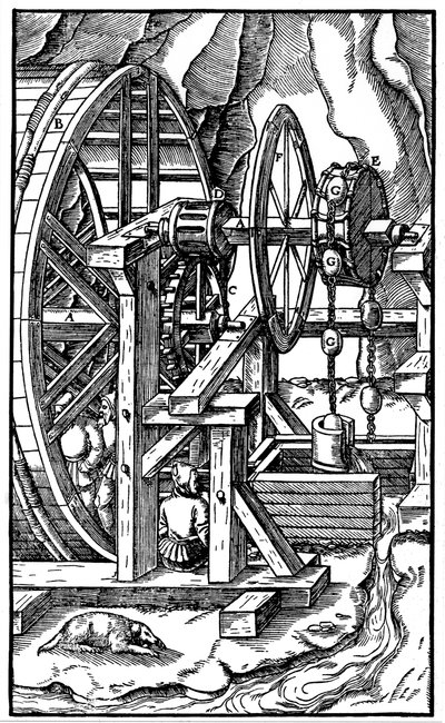 Miesten käyttämä pumppu juoksumatossa, 1556 tekijältä Unbekannt