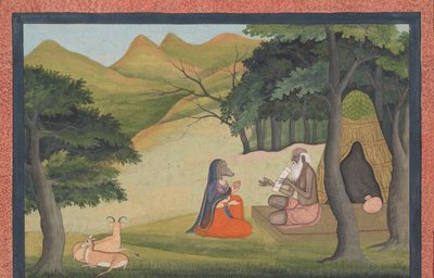 Kuningatar Choladevi Erakko-Sage Angirasin edessä... hajallaan olevasta Vratarajasta..., n. 1790. tekijältä Unbekannt