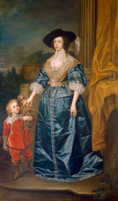 "Kuningatar Henrietta Maria ja kääpiö Sir Jeffrey Hudson", 1600-luku tekijältä Unbekannt