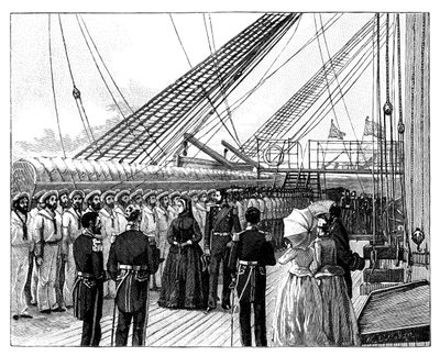 Kuningatar Victoria tarkastamassa HMS Galateaa, Osborne Bay, 1860-luku tekijältä Unbekannt