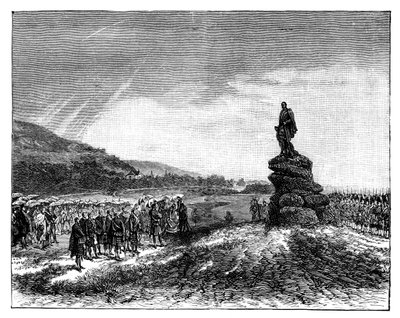 Kuningatar Victoria paljastaa prinssi Albertin patsaan Balmoralissa Skotlannissa 1860-luvulla tekijältä Unbekannt