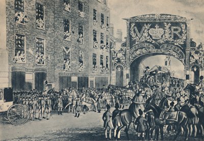 Kuningatar Victorian sisäänkäynti kaupunkiin matkalla kiltasaliin, 9. marraskuuta 1837, 1948. tekijältä Unbekannt