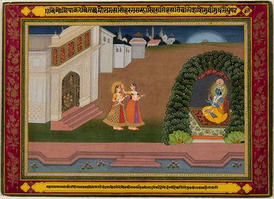 Radhas Confidante tuo hänet Krishnan luo, n. 1790-1800. tekijältä Unbekannt