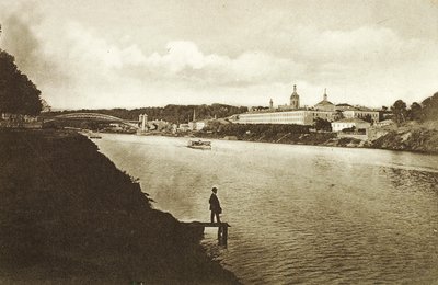 Rautatiesilta ja Novodevitšin luostari New Maidens -luostari, Moskova, Venäjä, 1910-luku tekijältä Unbekannt