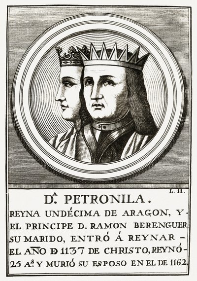 Raimond Berenger IV Barcelonasta ja Petronilla Queen of Aragon, kaiverrus. tekijältä Unbekannt