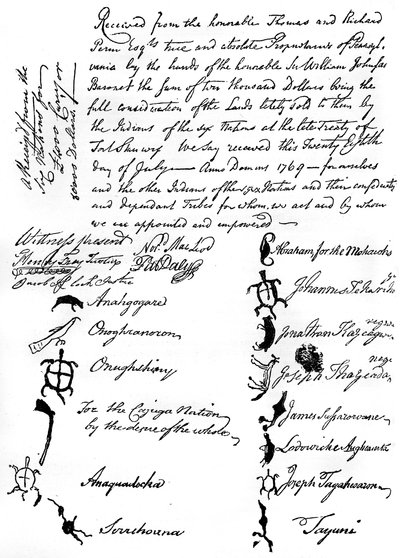 Supistettu faksimile brittiläisten ja intiaaniheimojen välisestä sopimuksesta, 1769, c1880 tekijältä Unbekannt
