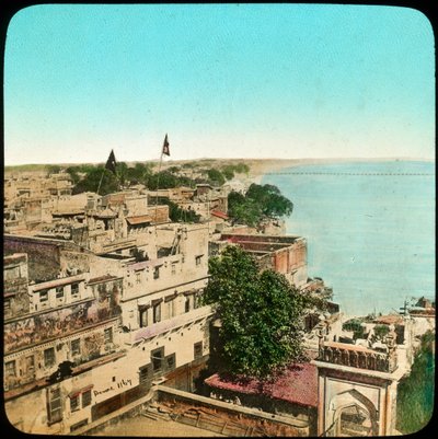 Ganges-joki Aurangzebin moskeijasta, Benares, Intia, 1800-luvun loppu tai 1900-luvun alku tekijältä Unbekannt