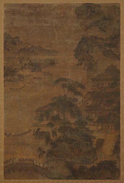 Jokimaisema: vuoria, mäntyjä ja rakennuksia, Ming-dynastia, 1368-1644. tekijältä Unbekannt