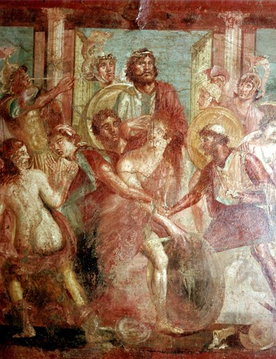 Roomalainen seinämaalaus Akhilleuksesta piiloutumassa Scyrosissa, Dioscurien talossa Pompejissa tekijältä Unbekannt