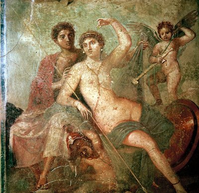 Roomalainen seinämaalaus Cupidosta, Venuksesta ja Marsista, Pompejista, Italiasta tekijältä Unbekannt