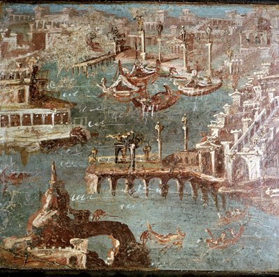 Roomalainen seinämaalaus satamakohtauksesta, Stabiae, lähellä Pompeja, Italia tekijältä Unbekannt
